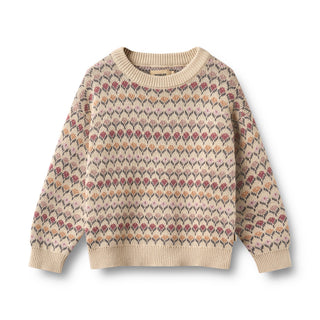 Strickpullover Jacquard Offwhite Lila gemustert von Wheat