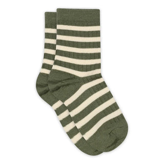 Wolle Ripp-Socken Elis Olivine Grün gestreift von mp Denmark