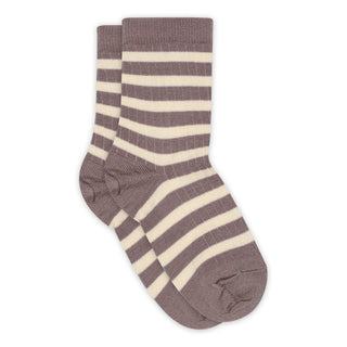 Wolle Ripp-Socken Elis Dark Purple gestreift von mp Denmark