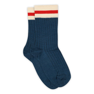 Wolle Ripp-Socken Benny Dark Denim mit Streifen von mp Denmark