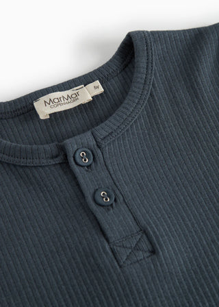 Modal Langarm Rib Shirt mit Knöpfen Blue von MarMar Copenhagen
