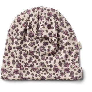 Merinowolle Mütze Emo mit violettem Herbstblumenprint von Wheat