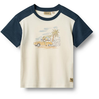 T-Shirt Vincent Beige-Blau mit Möwen-Print von Wheat