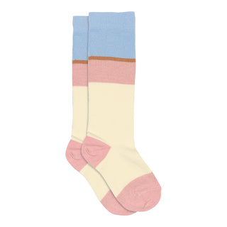 Kniesocken Rosa Beige und Blau gestreift von mp Denmark