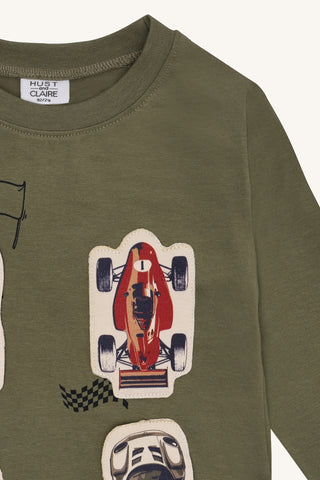 Langarm Shirt Anton Khaki mit Autoprint von Hust & Claire