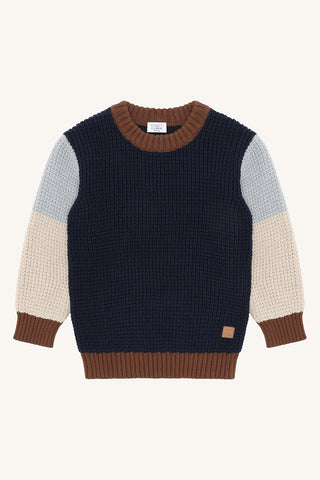 Strickpullover Pelle Beige-Blau-Braun Colorblock von Hust & Claire