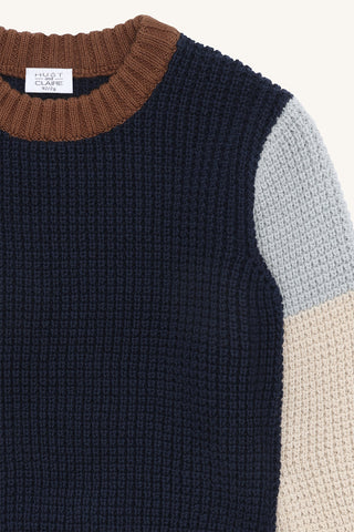 Strickpullover Pelle Beige-Blau-Braun Colorblock von Hust & Claire