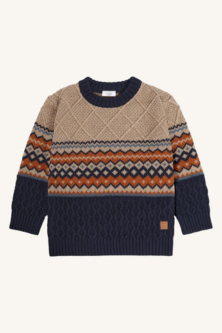 Strickpullover Pelle Beige-Blau mit Muster von Hust & Claire