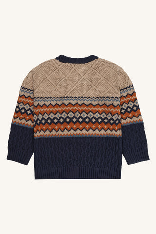 Strickpullover Pelle Beige-Blau mit Muster von Hust & Claire