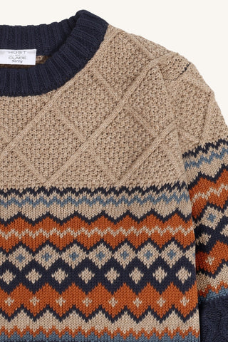 Strickpullover Pelle Beige-Blau mit Muster von Hust & Claire