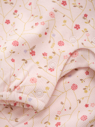 Bambus-Baumwolle Kurzarm Rib-Overall Rosa mit Blumenzweigen Print von Minymo