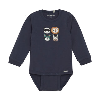 Langarm Baumwoll Body Blau mit Tiermotiv von Minymo