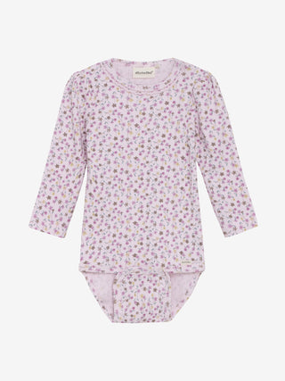 Langarm Rib Body rosa mit Blumenmuster von Minymo