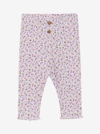 Baumwoll Rib-Leggings Rosa mit Blumenmuster von Minymo