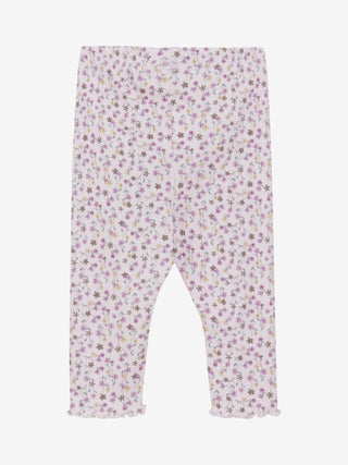 Baumwoll Rib-Leggings Rosa mit Blumenmuster von Minymo
