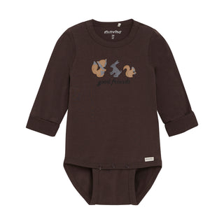Langarm Baumwoll Body Braun mit Tiermotiv von Minymo