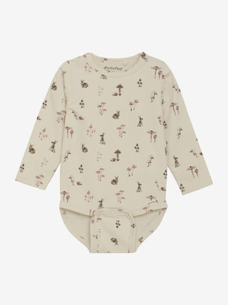 Langarm Baumwoll Body Beige mit Hasenprint von Minymo