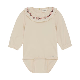 Langarm Baumwoll Body Beige mit besticktem Kragen von Minymo