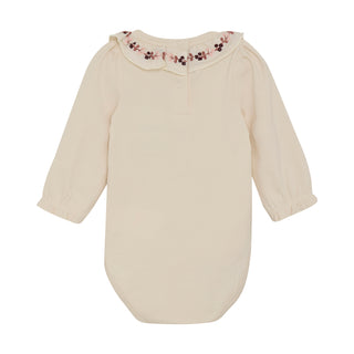 Langarm Baumwoll Body Beige mit besticktem Kragen von Minymo