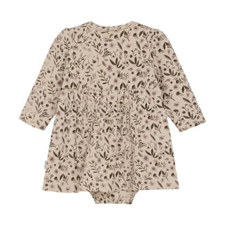 Bambus-Baumwolle Babykleid Smoke Grey mit Blumenmuster von Minymo