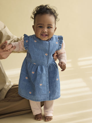 Babykleid Denim mit Blumenstickerei von Minymo