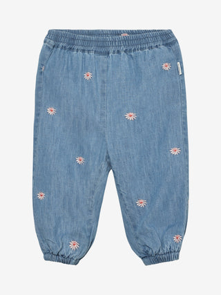 Lange Babyhose Denim mit Blumenstickerei von Minymo
