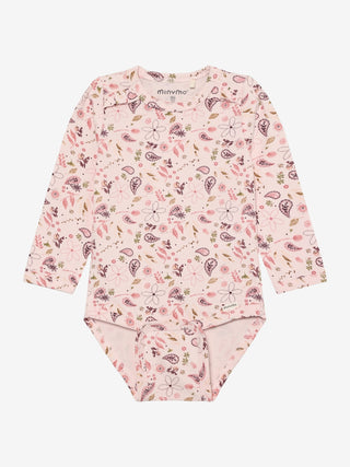 Langarm Baumwoll Body Mauve Chalk mit Blättermuster von Minymo