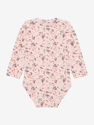 Langarm Baumwoll Body Mauve Chalk mit Blättermuster von Minymo