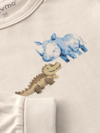 Langarm Baumwoll Body White Swan mit Tierprint von Minymo