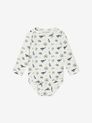 Langarm Baumwoll Body White Pepper mit Fischprint von Minymo