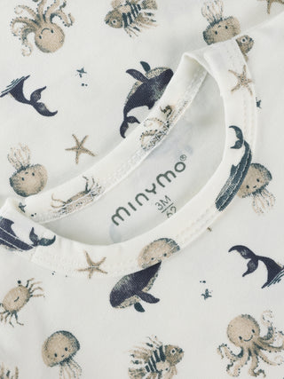 Langarm Baumwoll Body White Pepper mit Fischprint von Minymo