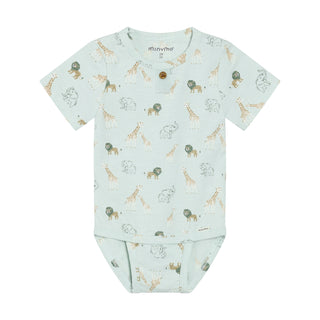 Kurzarm Baumwoll Body Sprout Green mit Tierprint von Minymo