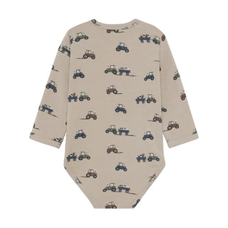 Bambus-Baumwolle Feathetr Gray mit Traktorenprint von Minymo