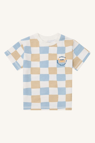 T-Shirt mit Weissen-Braunen-Blauen Quadraten von Hust & Claire