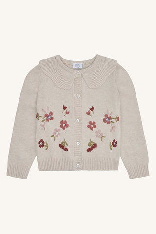 Strickjacke Camilia Beige mit Blumenstrickerei von Hust & Claire