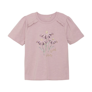 T-Shirt Good Vibes Lila mit Blumenprint von Minymo