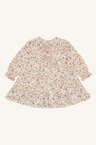 Langarm-Kleid Karoline Beige mit Blumenmuster von Hust & Claire