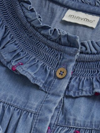Langarm Denim-Kleid Blau mit Kirschenstickerei von Minymo