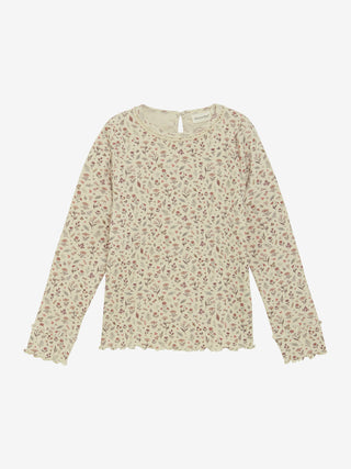 Langarm Ripp-Shirt Beige mit Blumenmuster von Minymo