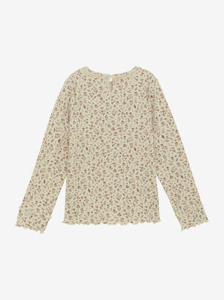 Langarm Ripp-Shirt Beige mit Blumenmuster von Minymo