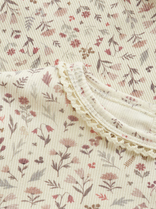 Langarm Ripp-Shirt Beige mit Blumenmuster von Minymo