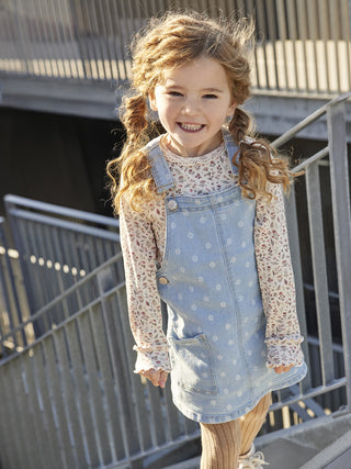 Langarm Ripp-Shirt Beige mit Blumenmuster von Minymo