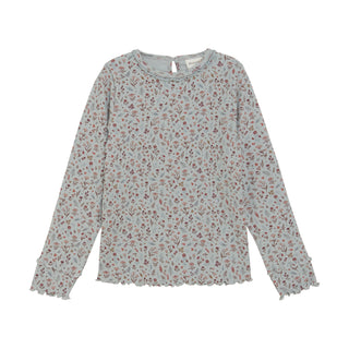Langarm Ripp-Shirt Hellblau mit Blumenmuster von Minymo