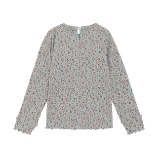 Langarm Ripp-Shirt Hellblau mit Blumenmuster von Minymo