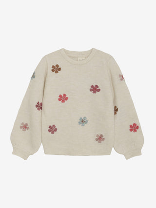 Strickpullover für Kinder Beige mit Blumenstickerei von Minymo