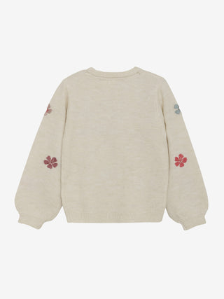 Strickpullover für Kinder Beige mit Blumenstickerei von Minymo