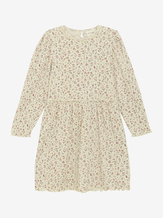 Langarm Ripp-Kleid Beige mit Blumenmuster von Minymo