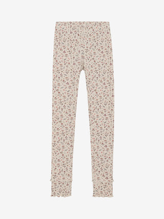 Baumwoll Ripp-Leggings Beige mit Blumenmuster von Minymo