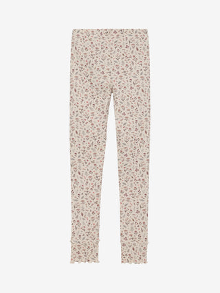 Baumwoll Ripp-Leggings Beige mit Blumenmuster von Minymo