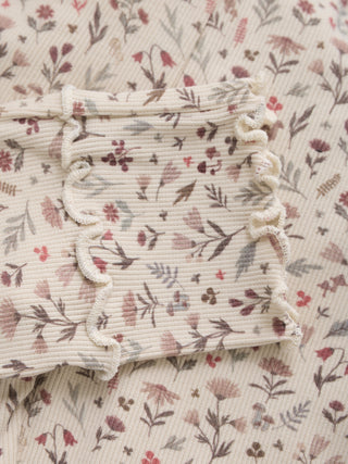 Baumwoll Ripp-Leggings Beige mit Blumenmuster von Minymo